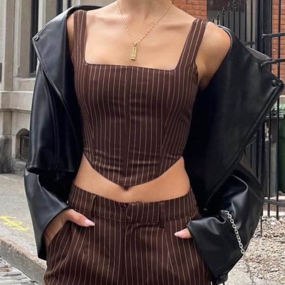 brown pinstripe Peppermayo bustier top - Picture 4 of 4